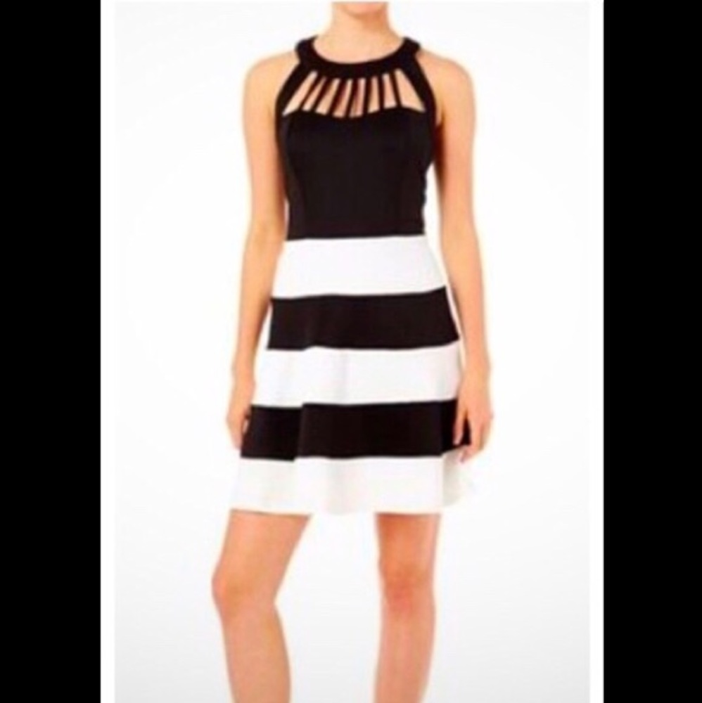Black and white striped flare/skater dress